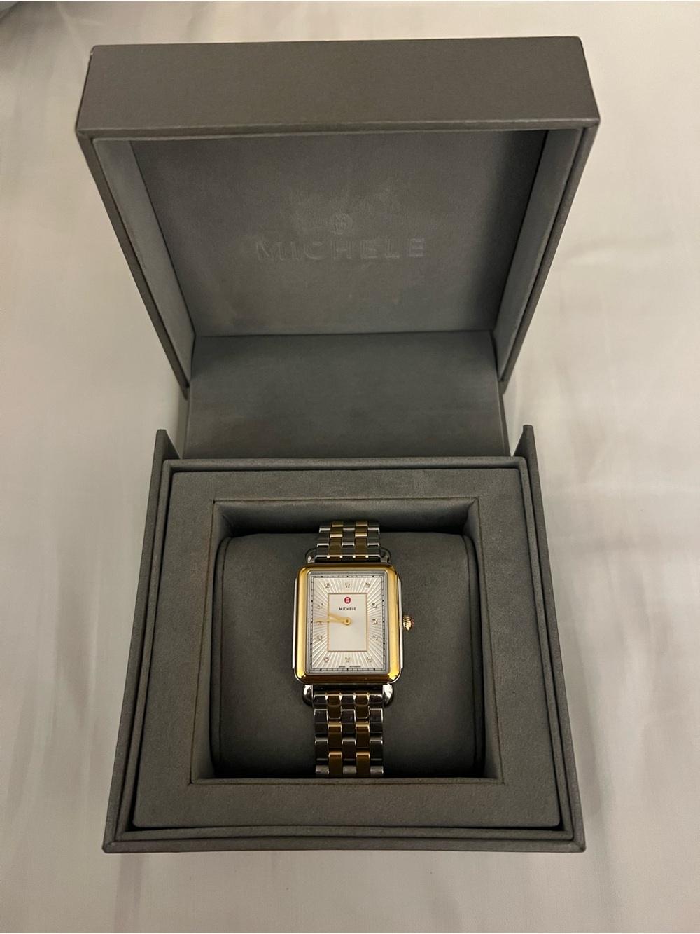 Michele Two-Tone 18K Gold Rectangular Bracelet Watch with Diamonds